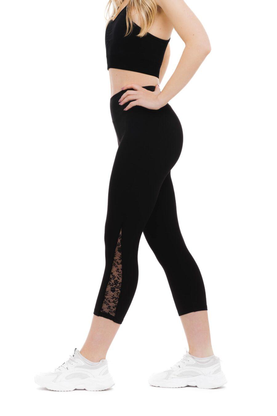 Črne capri pajkice Encaje s čipko na hlačnicah