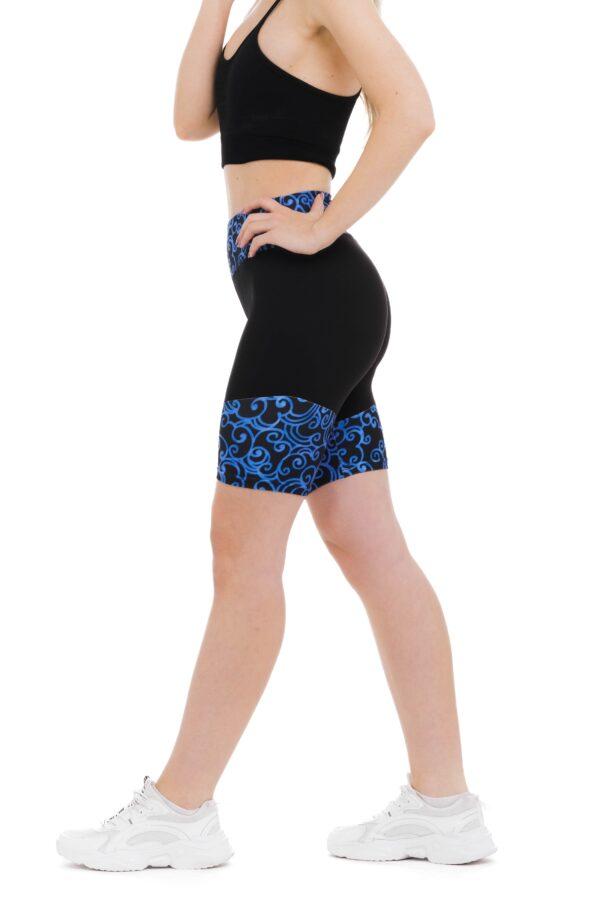 Temne kratke pajkice Bailarina z risanim živo modrim vzorčkom na dnu hlačnic in na pasu za odrasle
