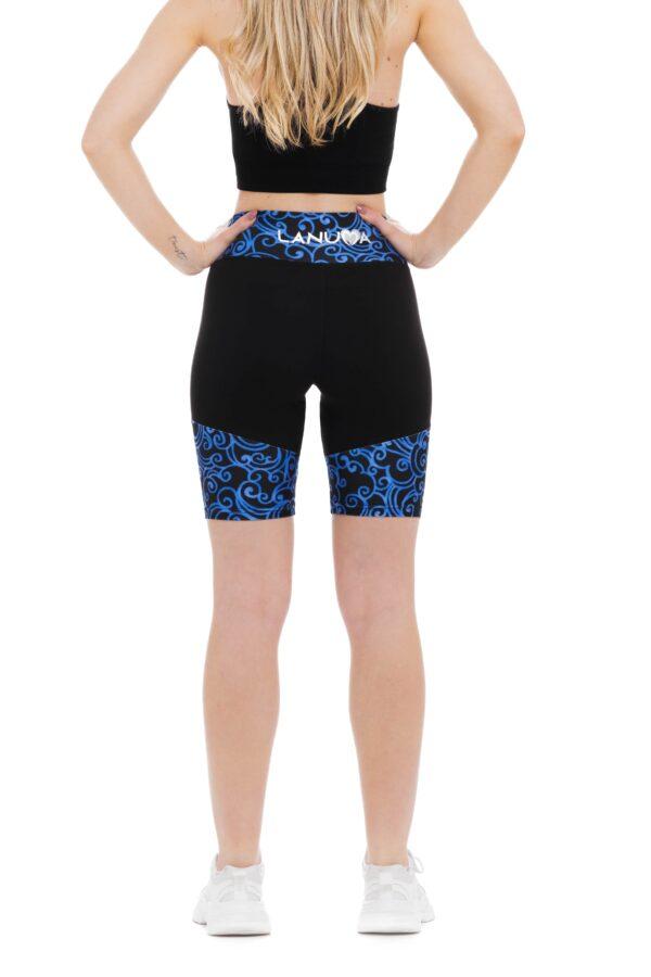 Temne kratke pajkice Bailarina z risanim živo modrim vzorčkom na dnu hlačnic in na pasu za odrasle