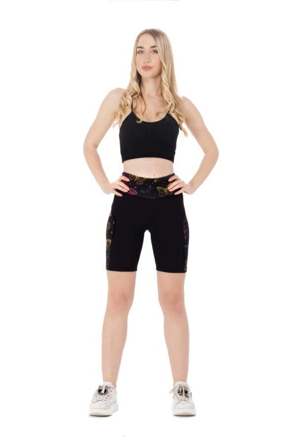 Črne kratke pajkice Mariposy s pisanim vzorčkom metuljev