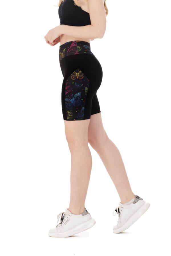 Črne kratke pajkice Mariposy s pisanim vzorčkom metuljev