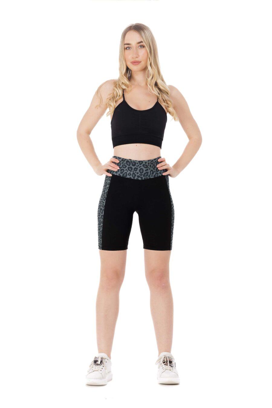 Črne kratke pajkice Bella s stranskim sivim leopardjim vzorcem