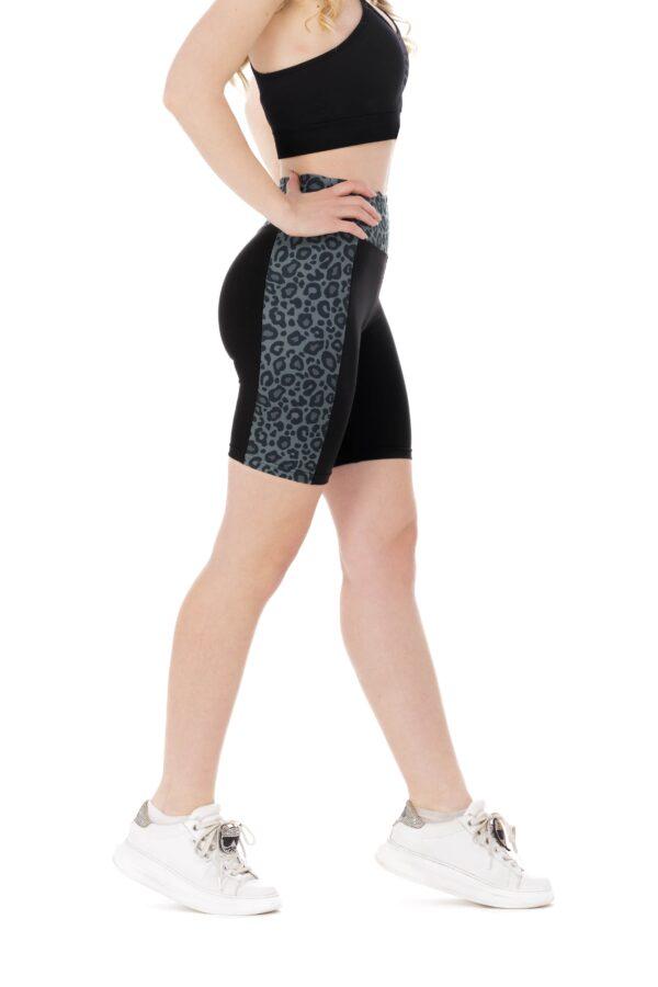 Črne kratke pajkice Bella s stranskim sivim leopardjim vzorcem