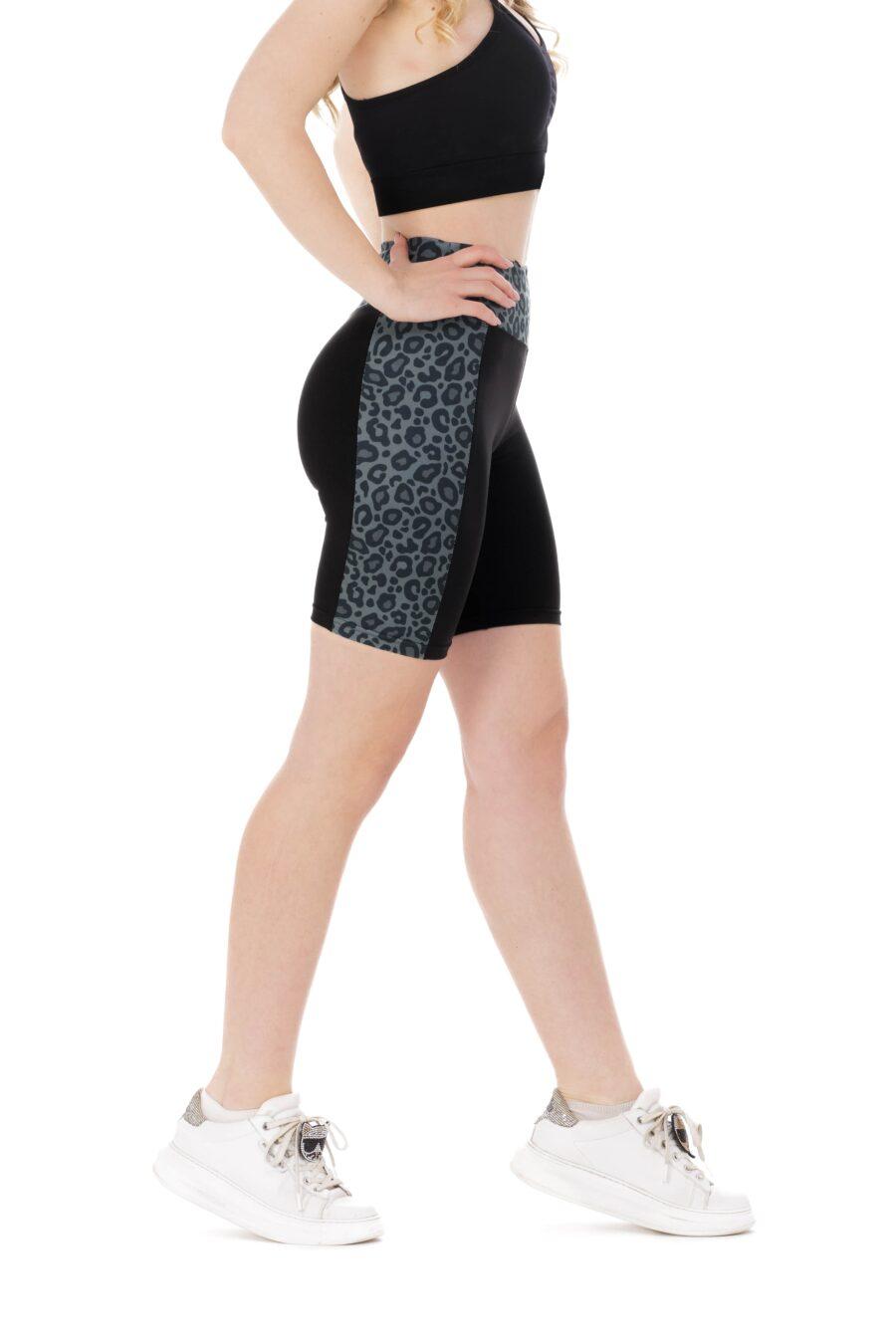 Črne kratke pajkice Bella s stranskim sivim leopardjim vzorcem
