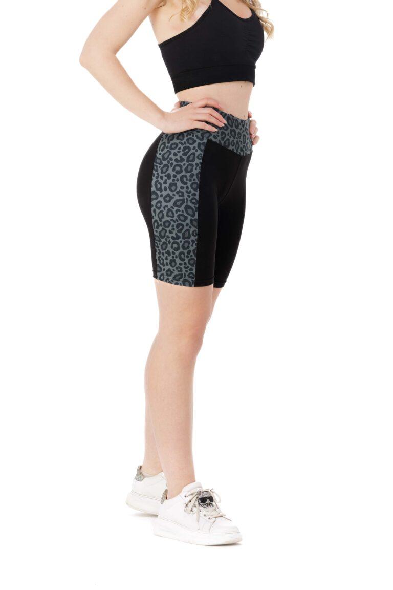 Črne kratke pajkice Bella s stranskim sivim leopardjim vzorcem