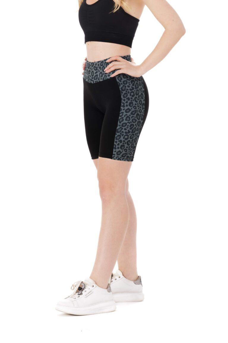 Črne kratke pajkice Bella s stranskim sivim leopardjim vzorcem