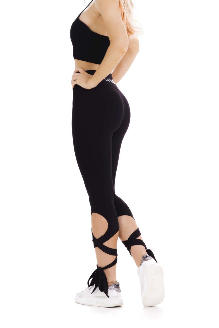 Enobarvne dolge pajkice Luna črne barve s trakovi