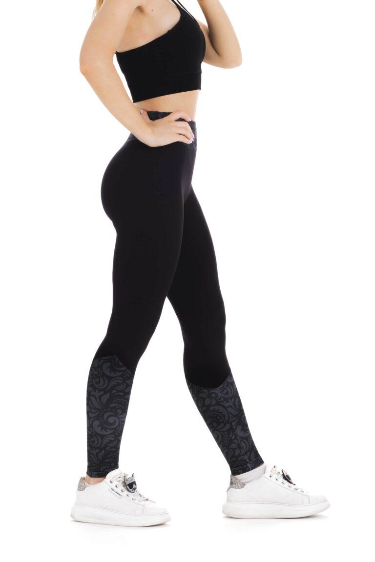 Črne dolge pajkice Incendio s srebrnim vzorcem na dnu hlačnic