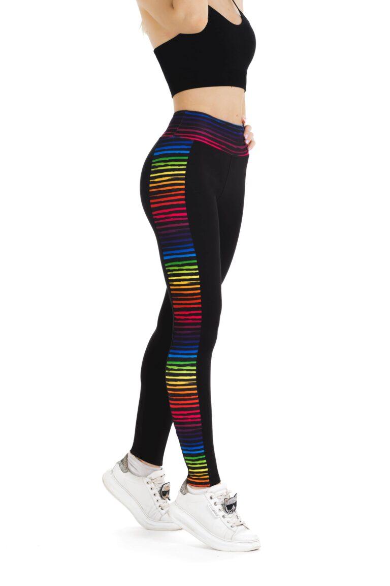 Črne dolge pajkice Belleza z živahnim mavričnim vzorčkom