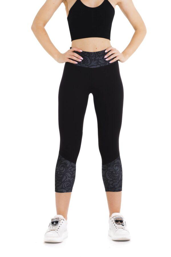 Črne capri pajkice Incendio s srebrnim vzorcem na dnu hlačnic