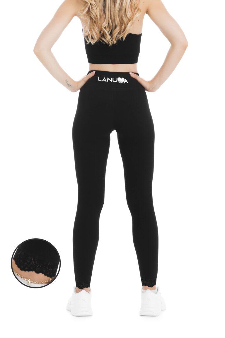 Črne dolge pajkice Unica s čipko na hlačnicah