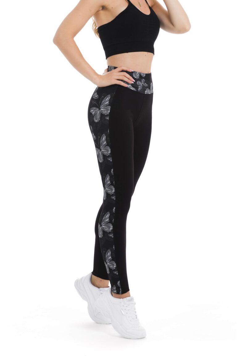 Temne dolge pajkice Sogno z vzorcem belih metuljev