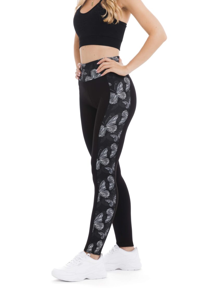 Temne dolge pajkice Sogno z vzorcem belih metuljev