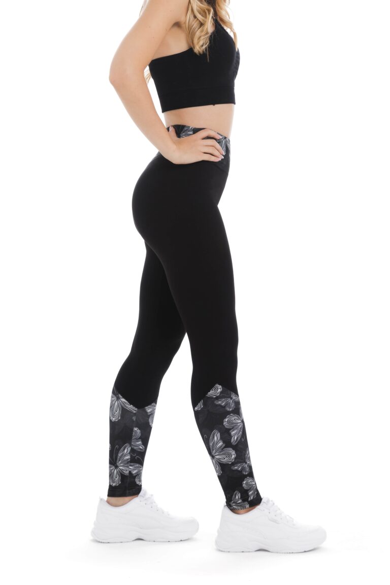 Črne dolge pajkice Farfalla z vzorčkom belih metuljev