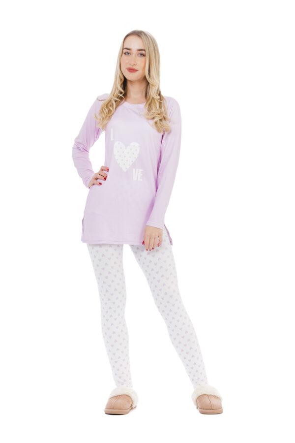 Udobna dvodelna pižama Precioso svetlo vijolična barva - napis Love