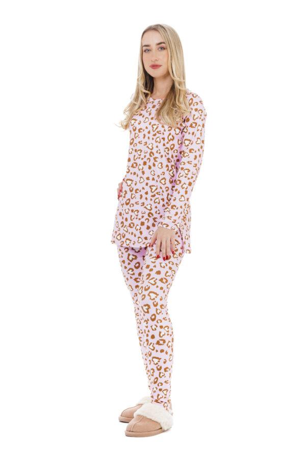 Udobna dvodelna pižama Love roza barva - motiv srčki