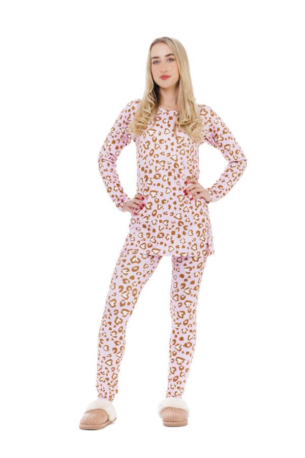 Udobna dvodelna pižama Love roza barva - motiv srčki