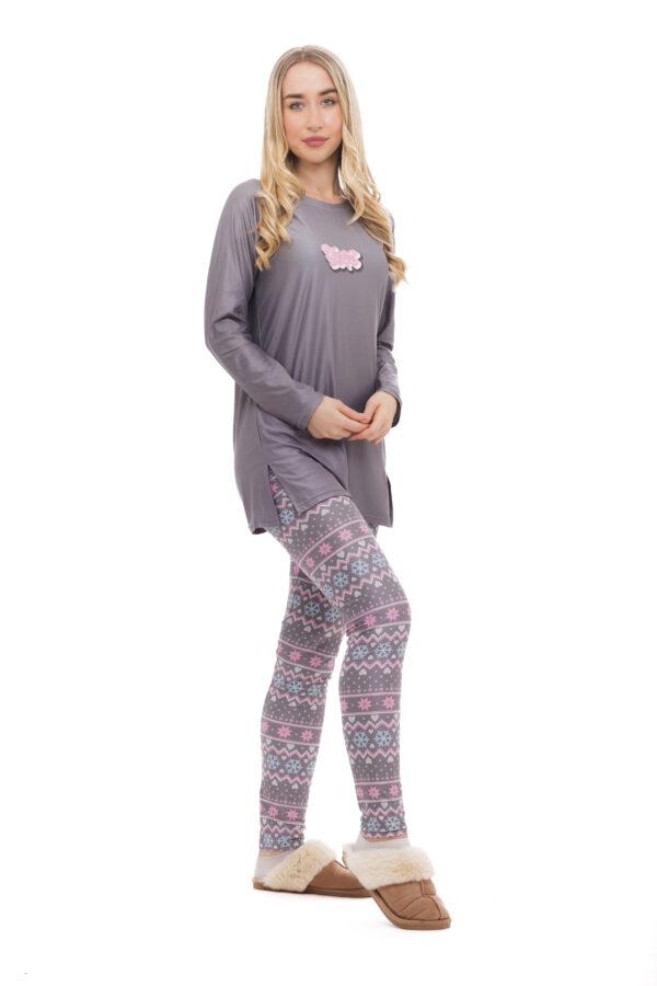 Udobna dvodelna pižama Hada v sivo-roza kombinaciji