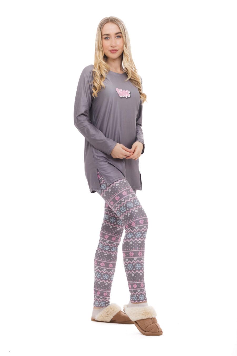 Udobna dvodelna pižama Hada v sivo-roza kombinaciji