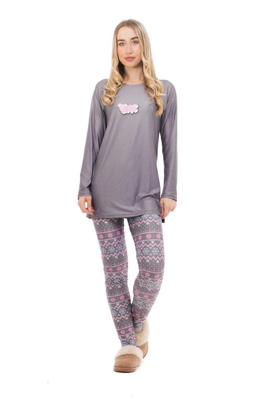 Udobna dvodelna pižama Hada v sivo-roza kombinaciji