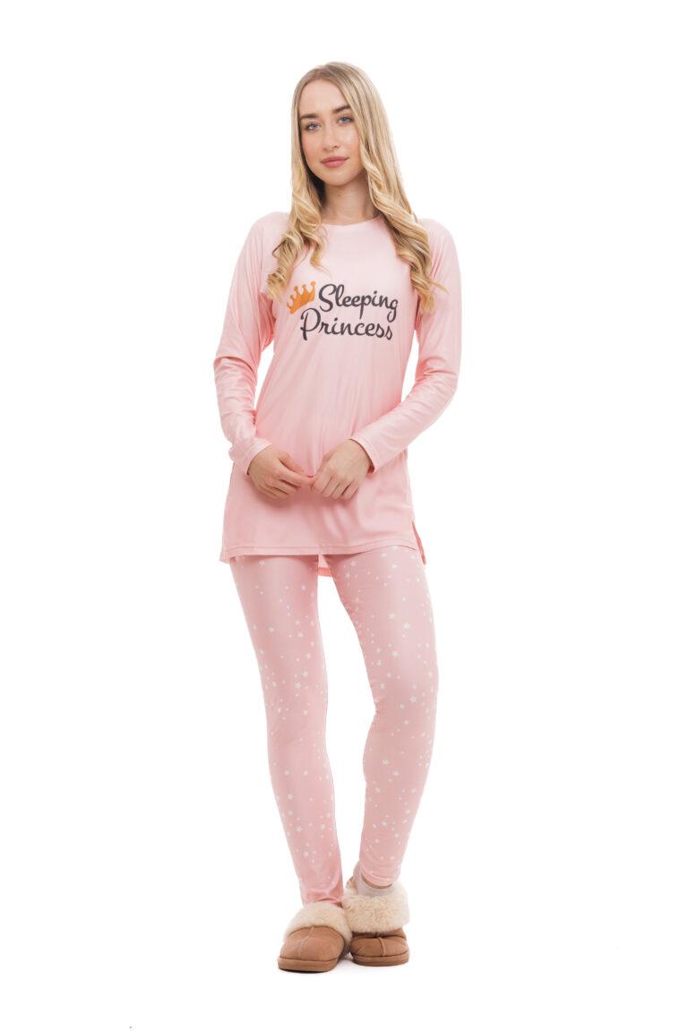 Udobna dvodelna pižama Durmiente roza barva - Sleeping princess napis