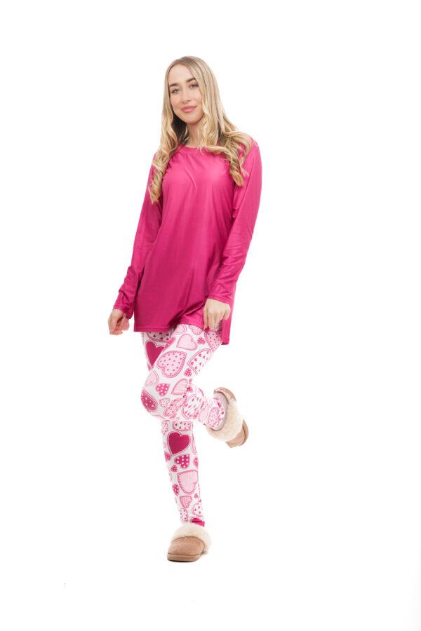 Udobna dvodelna pižama Amorosa roza barva - motiv srčki