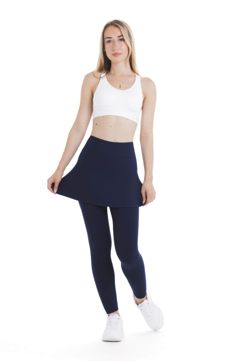 Skort Navy long- enobarvno krilo z všitimi pajkicami v mornarsko modri barvi