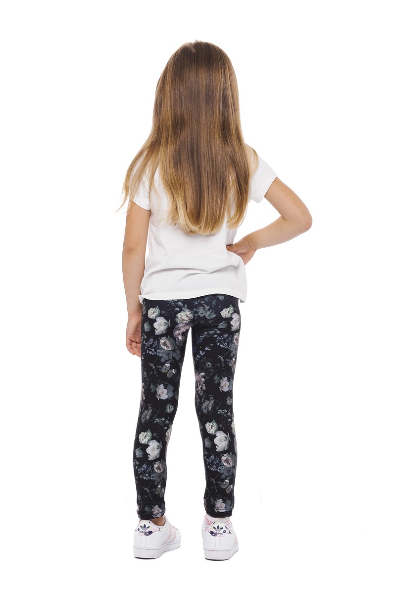Črne dolge pajkice Dark Rose s cvetličnim vzorcem v rožnatih in zelenih tonih po celotni površini za otroke