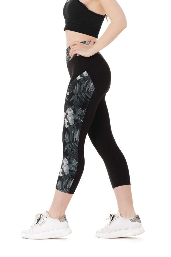 Črne capri pajkice Dark Flory s stranskim vzorcem rož Črne capri pajkice Dark Flory s stranskim vzorcem rož