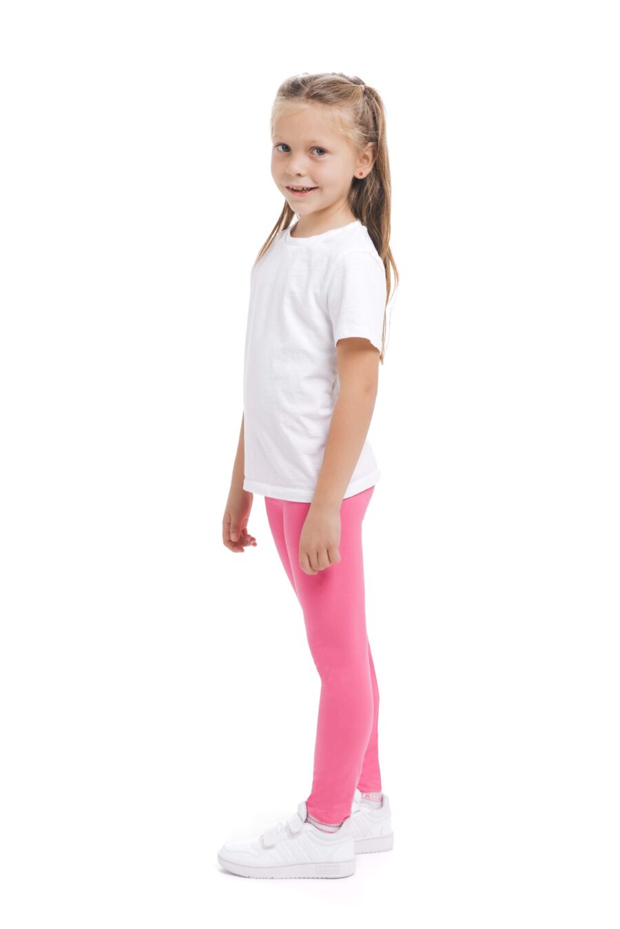 Enobarvne dolge otroške pajkice Pinky kids v roza barvi