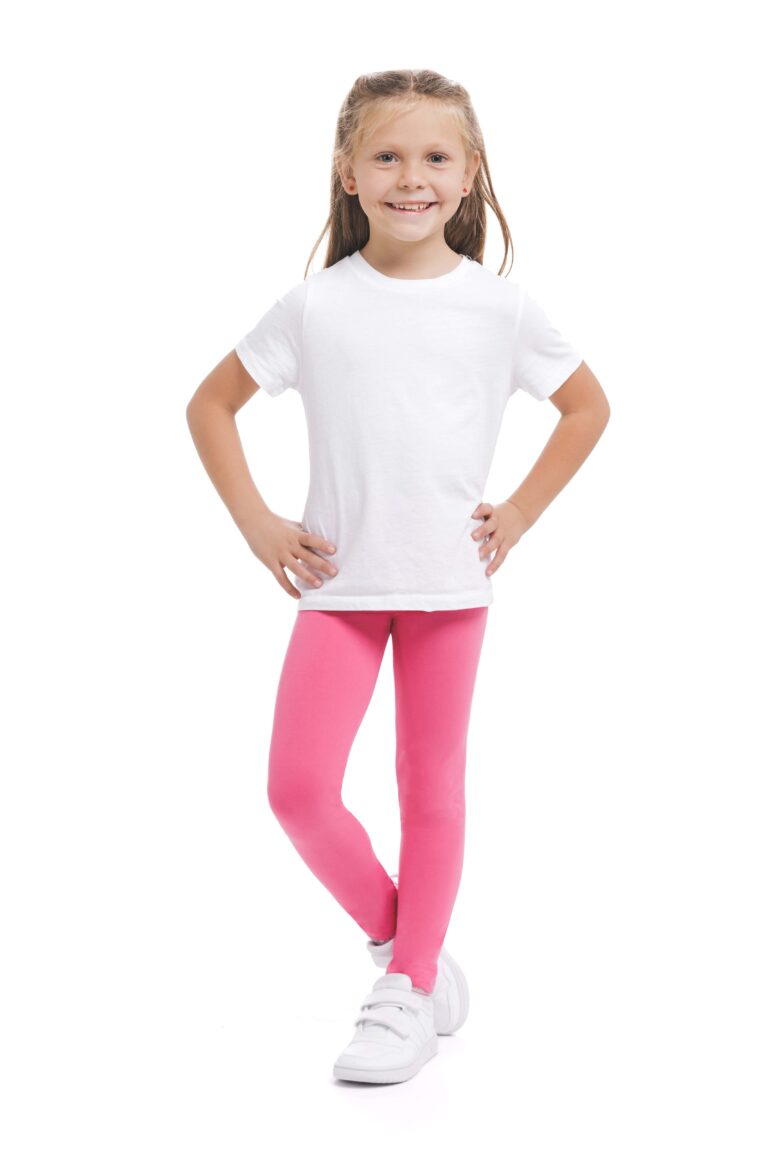 Enobarvne dolge otroške pajkice Pinky kids v roza barvi