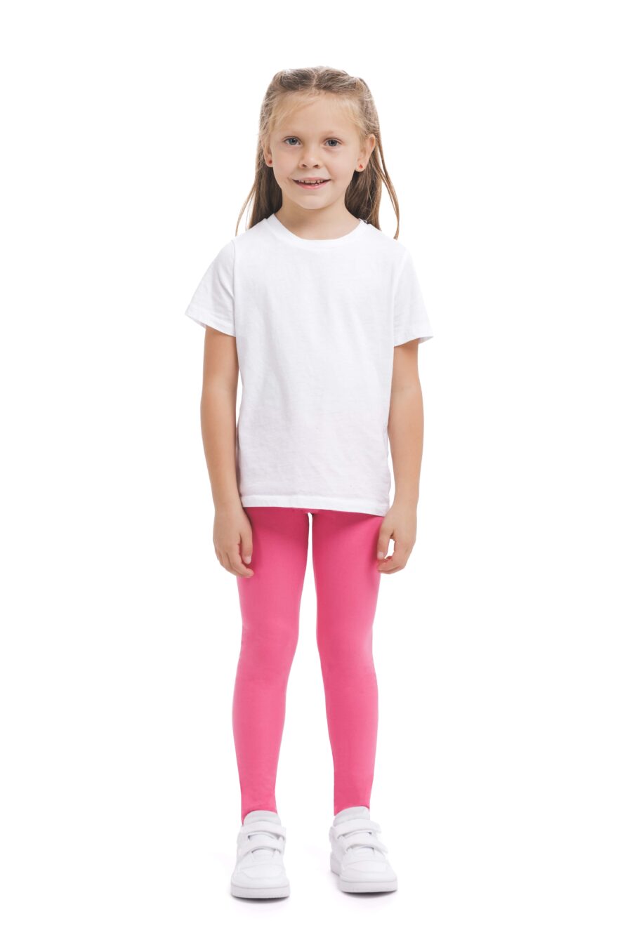 Enobarvne dolge otroške pajkice Pinky kids v roza barvi