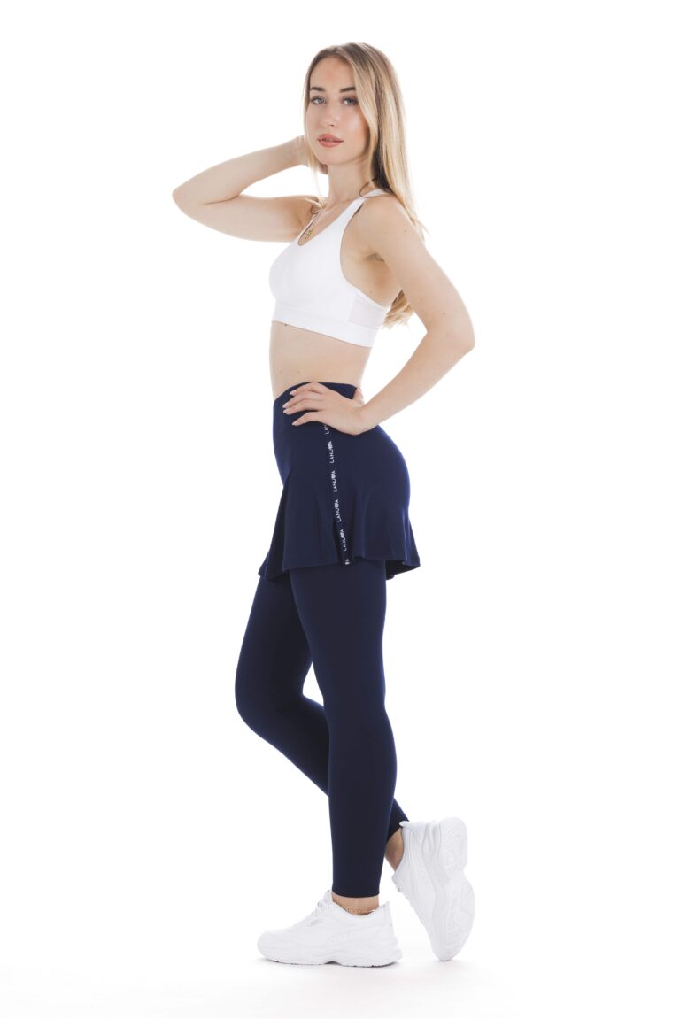 Skort Navy long- enobarvno krilo z všitimi pajkicami v mornarsko modri barvi