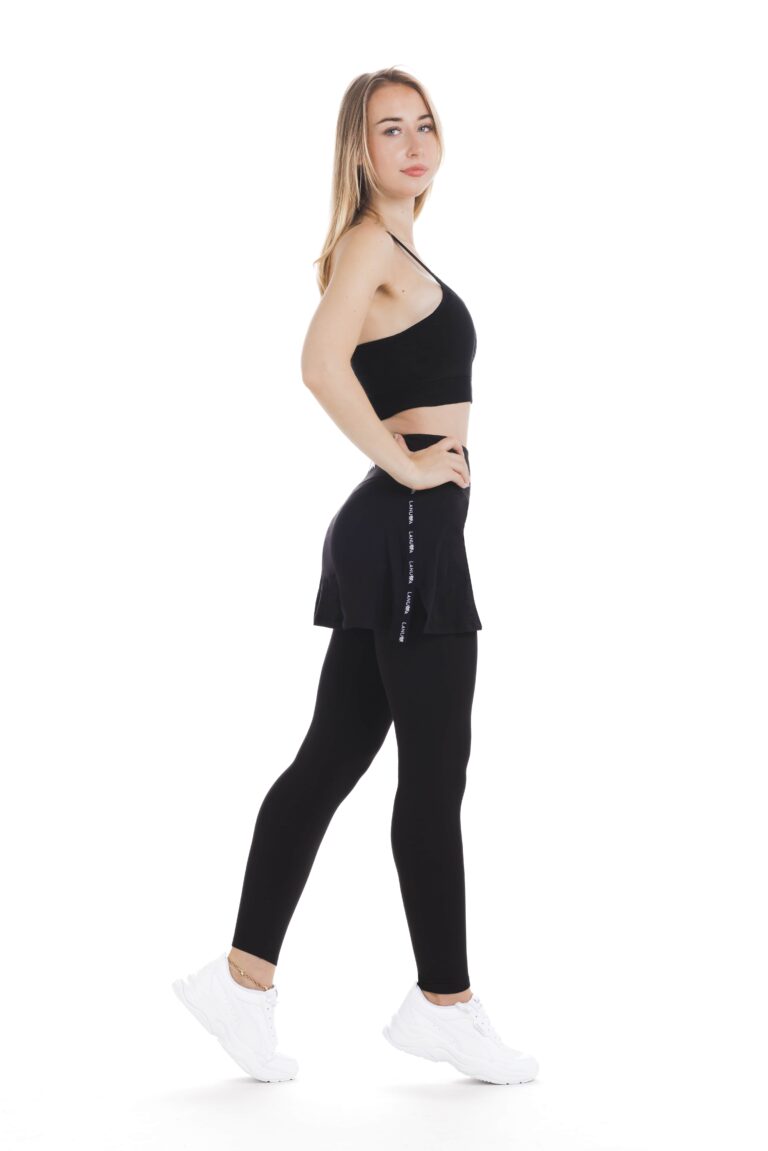 Skort Black long- enobarvno krilo z všitimi pajkicami v črni barvi