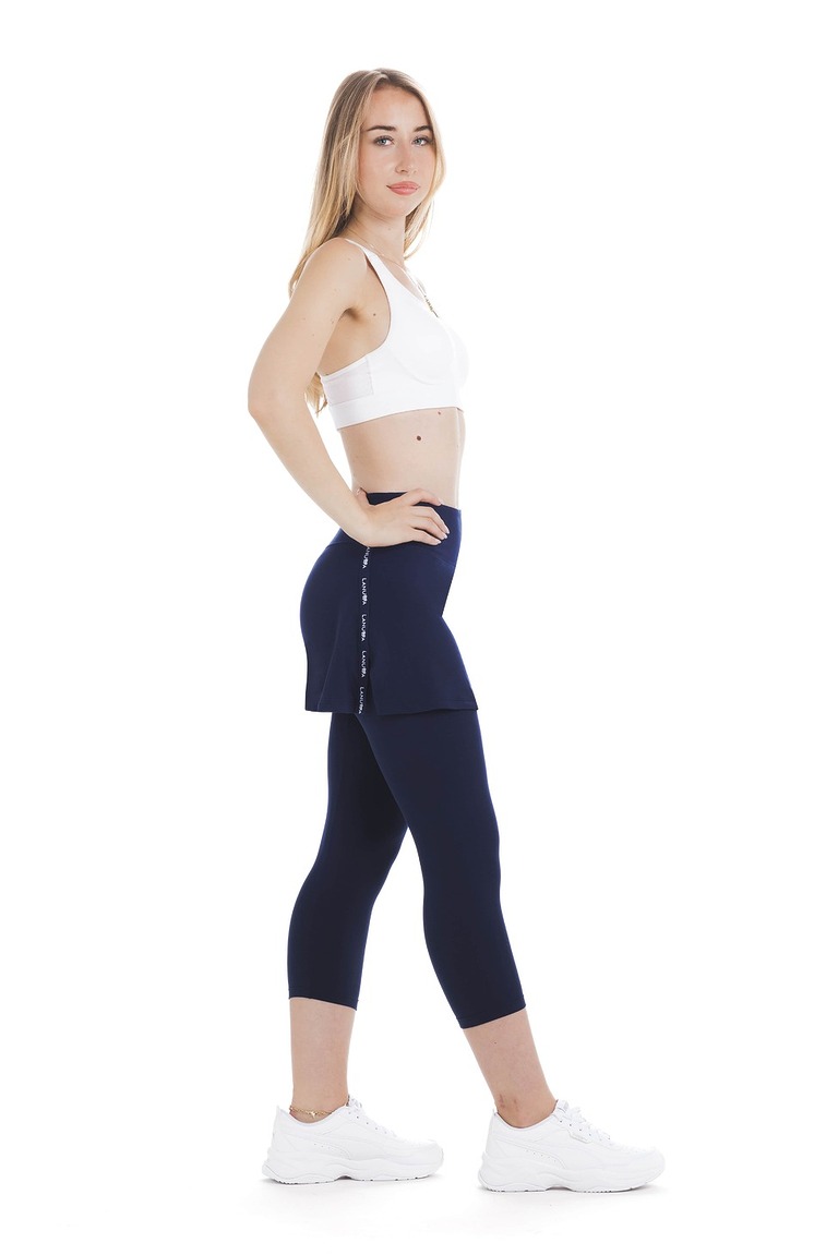 Skort Navy capri- enobarvno krilo z všitimi pajkicami v mornarsko modri barvi