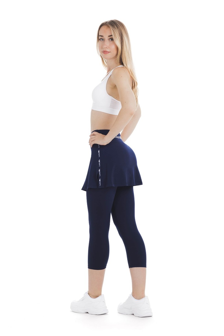 Skort Navy capri- enobarvno krilo z všitimi pajkicami v mornarsko modri barvi