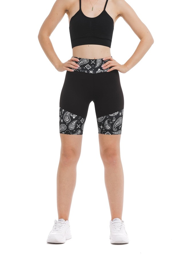 Črne kratke pajkice Vivace z visokim pasom in belim paisley vzorcem na dnu hlačnic in na pasu