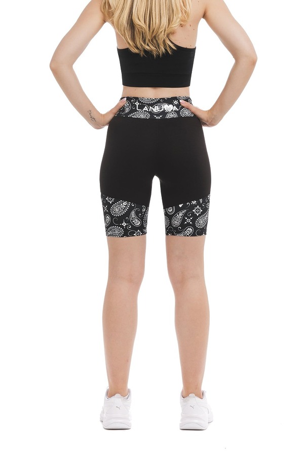 Črne kratke pajkice Vivace z visokim pasom in belim paisley vzorcem na dnu hlačnic in na pasu