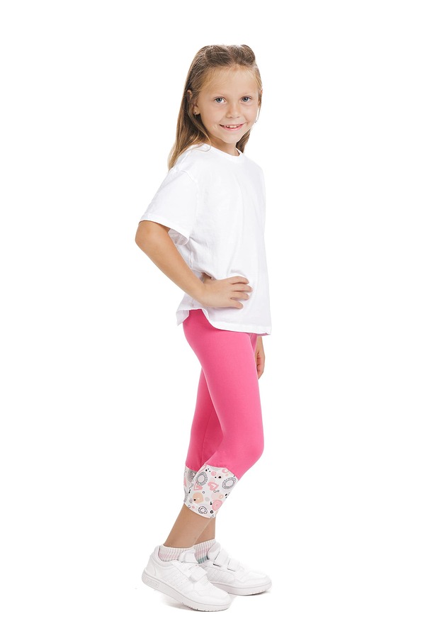 Roza capri pajkice Helado kids z risanim vzorčkom srčkov in krogov na dnu hlačnic in na pasu za otroke Roza capri pajkice Helado kids z risanim vzorčkom srčkov in krogov na dnu hlačnic in na pasu za otroke