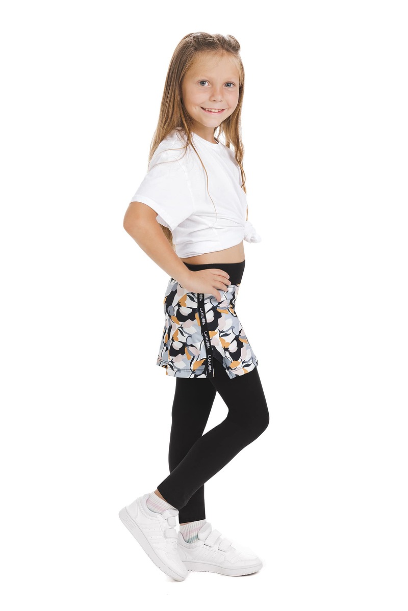 Skort Besa kids - krilo z dolgimi všitimi pajkicami z abstraktnim vzorčkom v črni, sivi in oranžni barvi