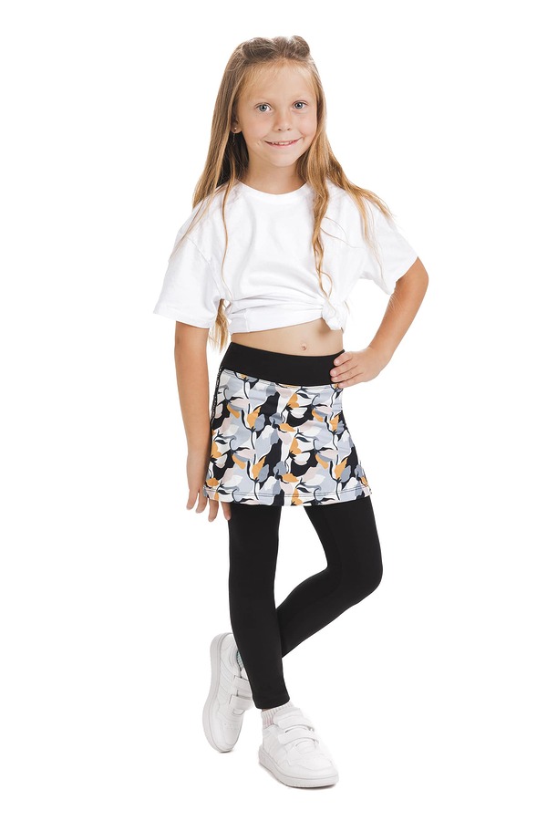 Skort Besa kids - krilo s capri všitimi pajkicami z abstraktnim vzorčkom v črni, sivi in oranžni barvi