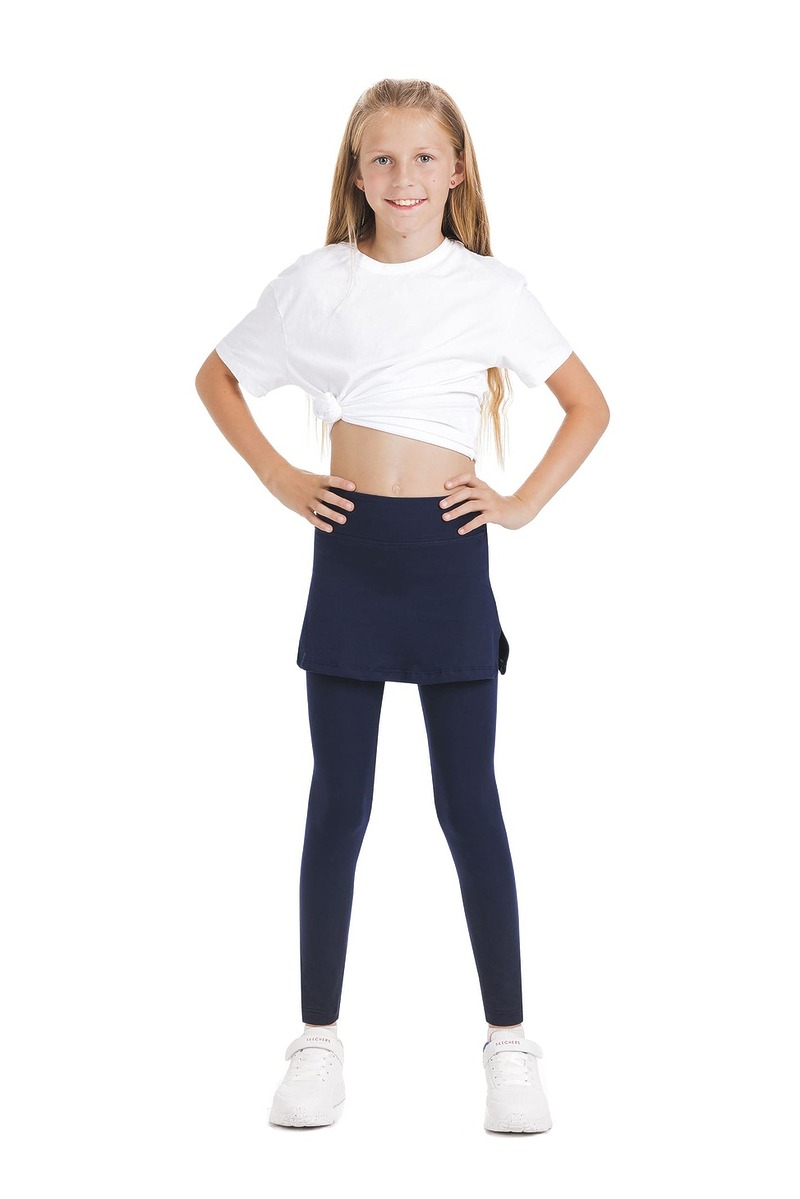 Skort Navy long kids- enobarvno krilo z všitimi pajkicami v mornarsko modri barvi