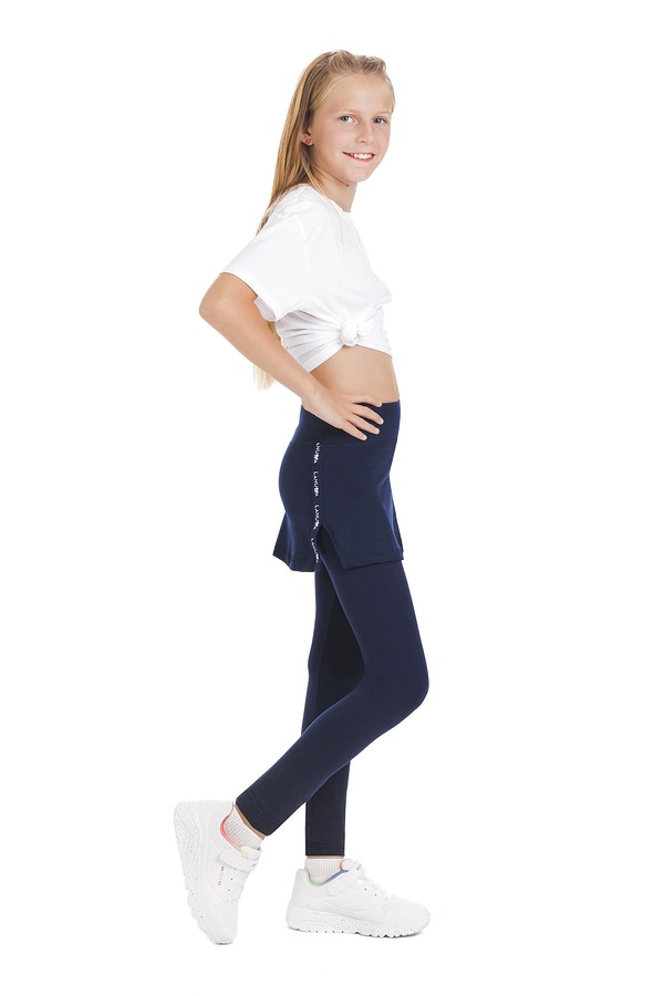 Skort Navy long kids- enobarvno krilo z všitimi pajkicami v mornarsko modri barvi
