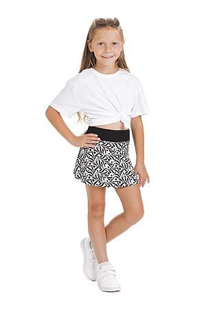 Skort Perla kids – krilo z všitimi kratkimi pajkicami z abstraktnim vzorčkom črnih listov