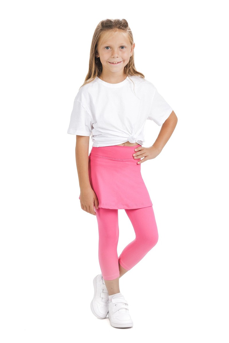 Skort Pinky kids - enobarvno krilo z všitimi capri pajkicami v roza barvi