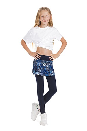 Skort Unicos kids - krilo z všitimi modrimi dolgimi pajkicami in z vzorcem rož