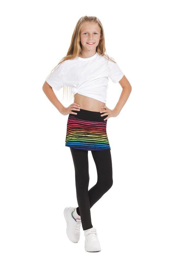 Skort Ritmica kids - krilo z všitimi dolgimi pajkicami z živahnim mavričnim vzorcem