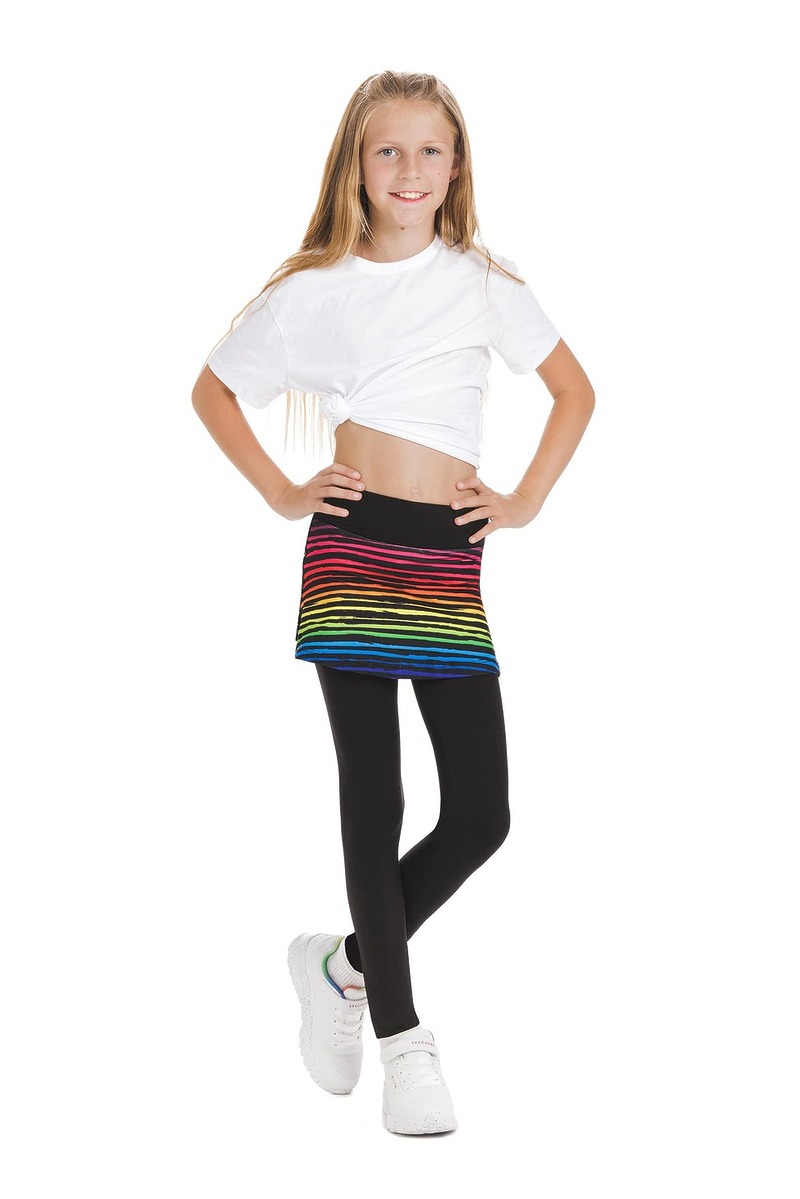 Skort Ritmica kids - krilo z všitimi dolgimi pajkicami z živahnim mavričnim vzorcem