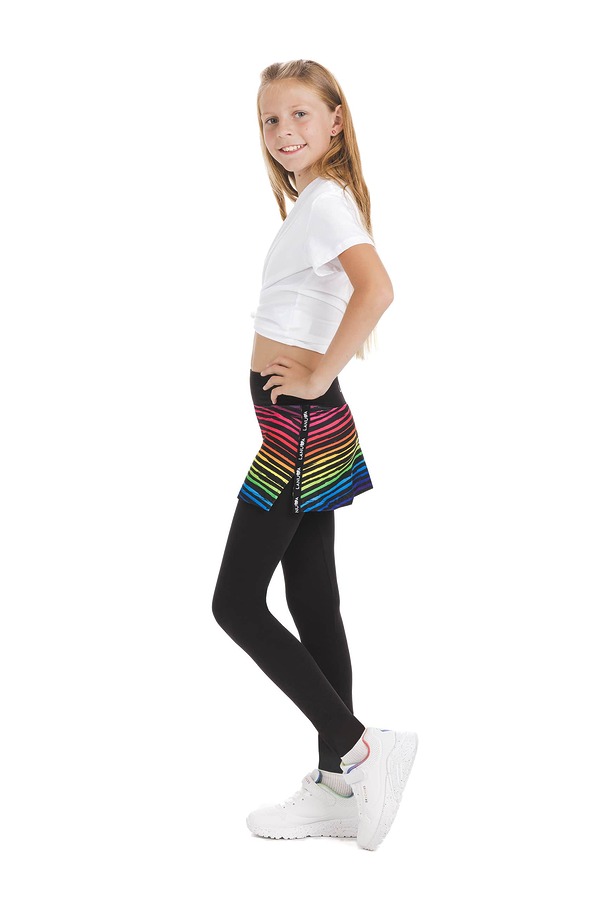 Skort Ritmica kids - krilo z všitimi dolgimi pajkicami z živahnim mavričnim vzorcem