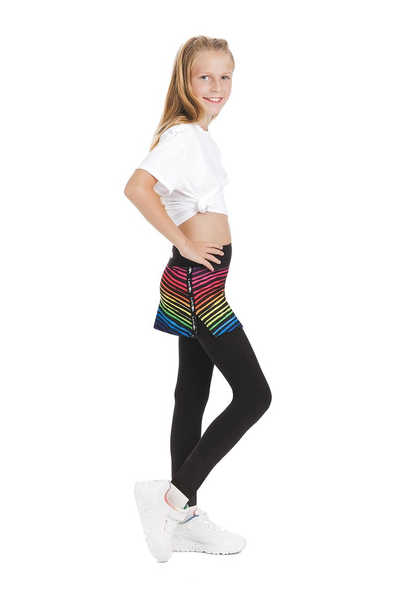 Skort Ritmica kids - krilo z všitimi dolgimi pajkicami z živahnim mavričnim vzorcem